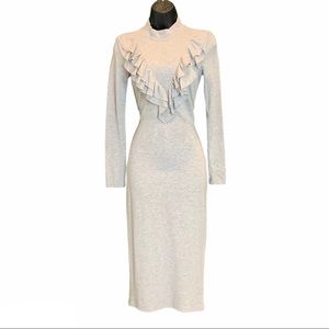 Gray Ruffle V Front Long Sleeve Bodycon Dress